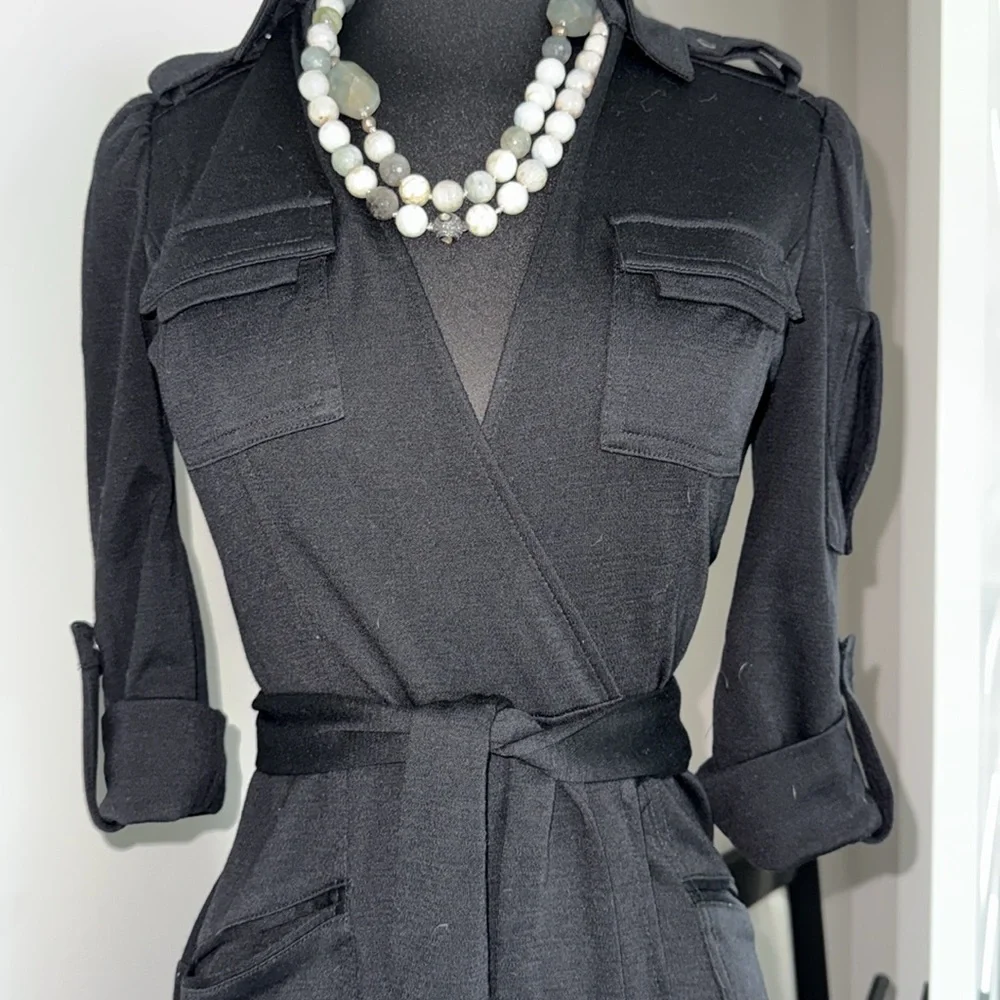 Diane Von Furstenberg Black Sheath Dress with Notched Collar - Picture 2 of 8